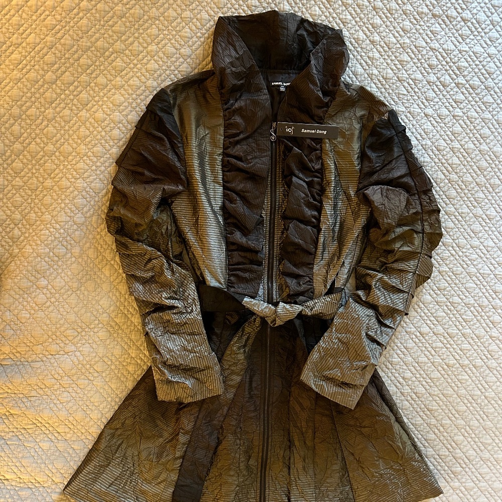 Samuel Dong Coat Dress, Size XS, Brown-Gold Tones